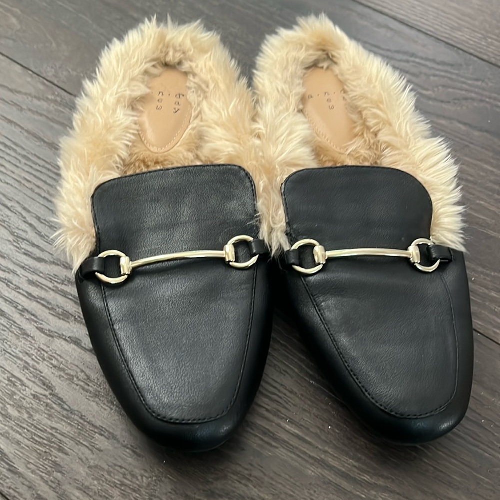 A New Day Black Faux Fur Mules  Size 8.5